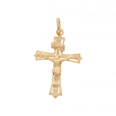 New 9ct Yellow Gold Flat Design Crucifix Pendant