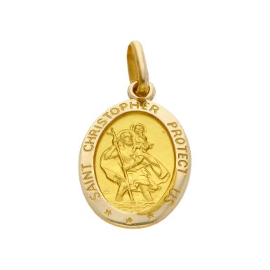 New 9ct Yellow Gold Oval St Christopher Pendant