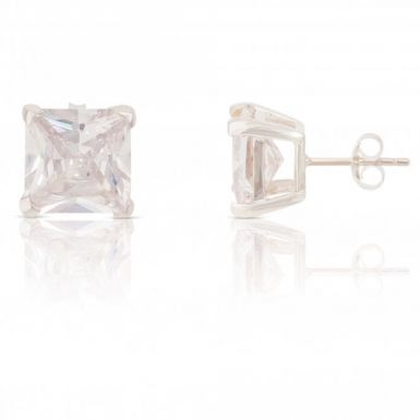 New Silver 10mm Square Shape Cubic Zirconia Stud Earrings