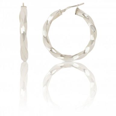 New Sterling Silver Twisted Design Round Creole Hoop Earrings
