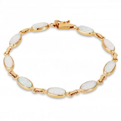 New 9ct Gold Cultured Opal Set Linked Ladies Bracelet