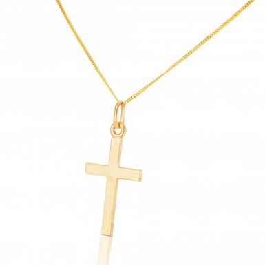 New 9ct Gold Diamond Cut Cross Pendant & Chain Necklace