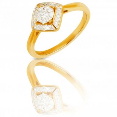 New 9ct Yellow Gold 0.19 Carat Diamond Cluster Ring