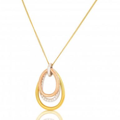 New 9ct Multi Colour Gold Diamond Loop Pendant & Chain Necklace