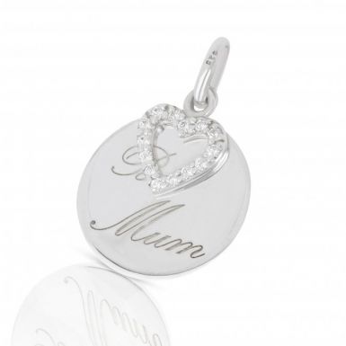 New Sterling Silver Best Mum & Stone Set Heart Pendant