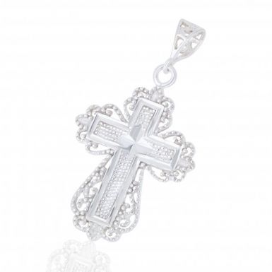 New Sterling Silver Diamond-Cut Fancy Cross Pendant