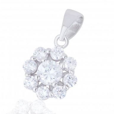 New Sterling Silver Cubic Zirconia Flower Pendant