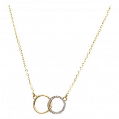 New 9ct Yellow Gold Diamond Set Double Circle Necklace