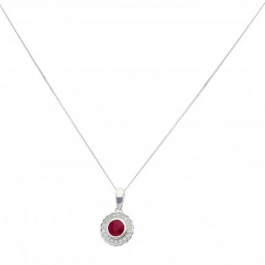 New 9ct White Gold Ruby & Diamond Round Pendant & Necklace