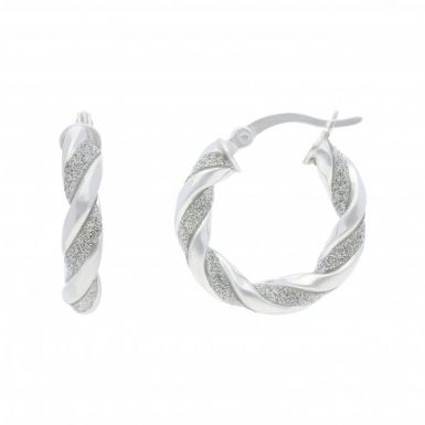 New Sterling Silver 20mm Moondust Twisted Hoop Earrings