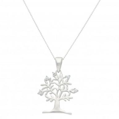 New Sterling Silver Cubic Zirconia Tree Of Life Necklace