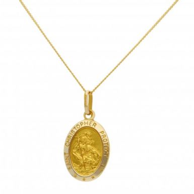 New 9ct Yellow Gold Oval St Christopher & 18" Chain Necklace