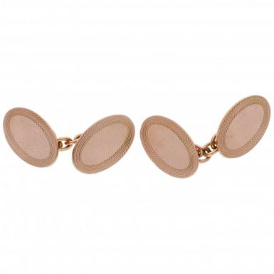 Pre-Owned 9ct Pale Rose Gold Patterned Oval Cufflinks