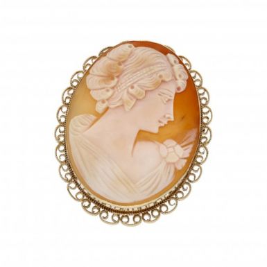 Pre-Owned 9ct Yellow Gold Large Oval Cameo Brooch