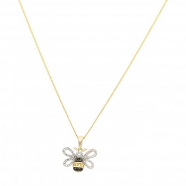 New 9ct Gold Diamond & Yellow Sapphire Bumble Bee 18" Necklace