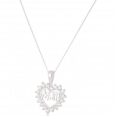 New Silver Cubic Zirconia Mum Heart Pendant & Chain Necklace