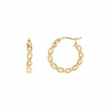 New 9ct Yellow Gold Diamond-Cut Twisted Creole Hoop Earrings