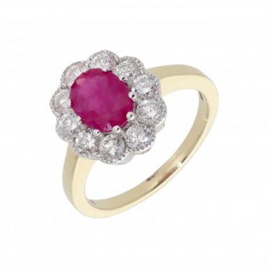 New 9ct Yellow & White Gold Ruby & Diamond Oval Cluster Ring
