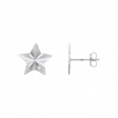 New Sterling Silver Diamond-Cut Star Stud Earrings