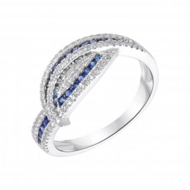 New 18ct White Gold Sapphire & Diamond Cross Over Ring