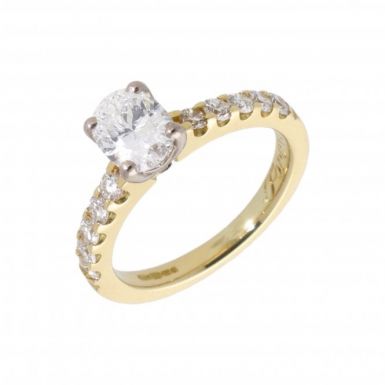 Pre-Owned 18ct Oval Diamond Solitaire & Diamond Shoulders Ring