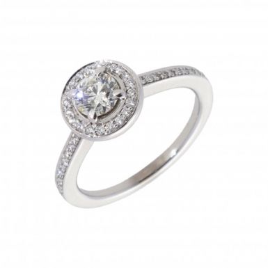 Pre-Owned 18ct White Gold Diamond Halo Solitaire & Shoulder Ring