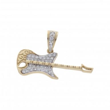 Pre-Owned 9ct Yellow Gold Cubic Zirconia Set Guitar Pendant