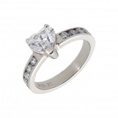 Pre-Owned Platinum Heart Diamond Solitaire & Shoulders Ring