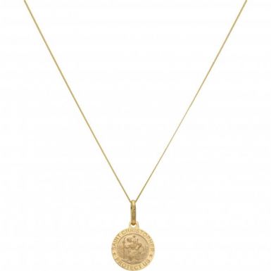 New 9ct Yellow Gold St Christopher & 18 Inch Chain Necklace