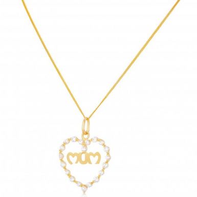 New 9ct Gold Cubic Zirconia Mum Heart Pendant & Chain Necklace