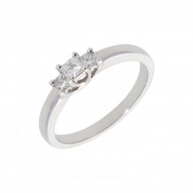 New 18ct White Gold 0.34ct Princess Diamond 3 Stone Trilogy Ring