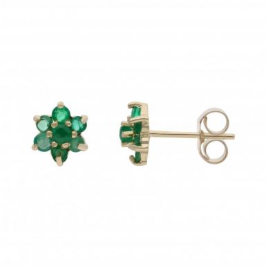 New 9ct Yellow Gold Emerald Flower Cluster Stud Earrings