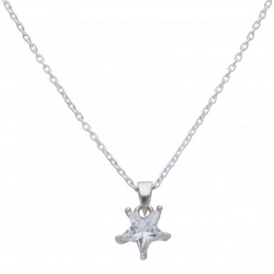 New Silver Star Shaped Cubic Zirconia Pendant & Necklace