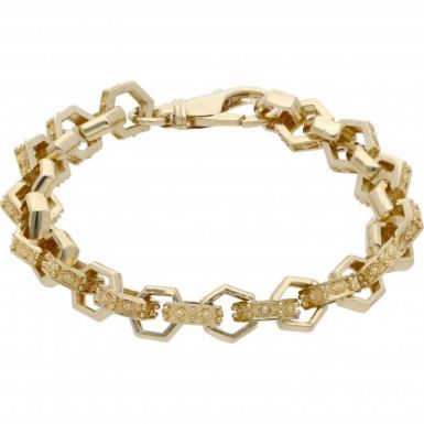 New 9ct Yellow Gold Heavy 9 Inch Hexagonal Belcher Bracelet 1.oz