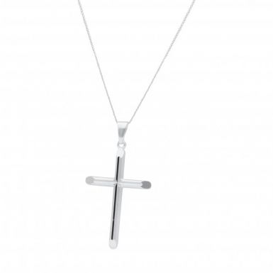 New Sterling Silver Diamond Cut Cross Pendant & Chain Necklace