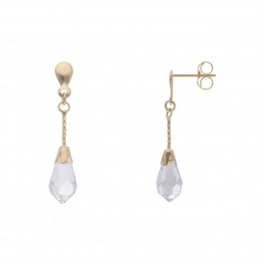 New 9ct Gold Faceted Crystal Bomber Drop Earrings