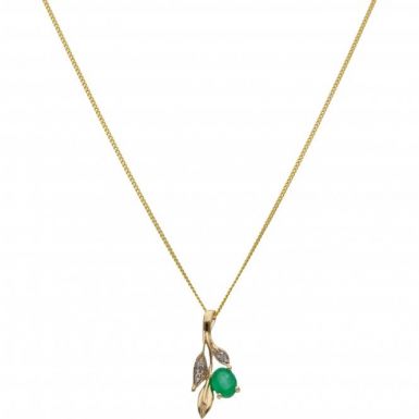 New 9ct Yellow Gold Diamond & Emerald Pendant & 18" Necklace