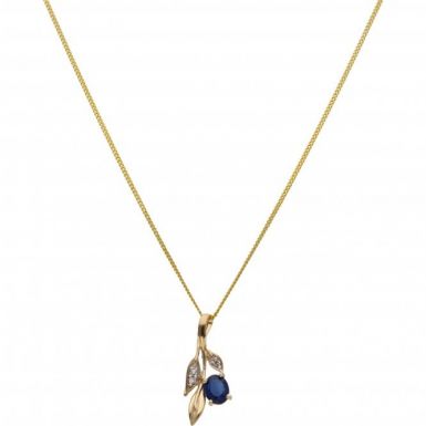 New 9ct Yellow Gold Diamond & Sapphire Pendant & 18" Necklace