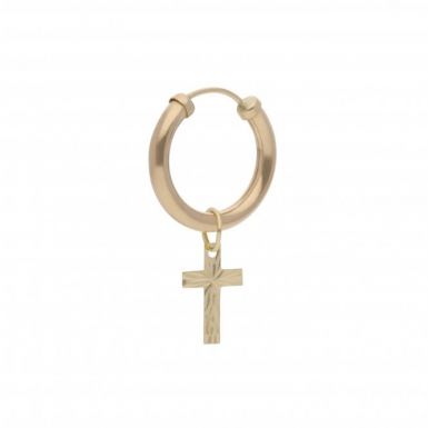 New 9ct Yellow Gold 14mm Mens Single Sleeper with Cross Drop