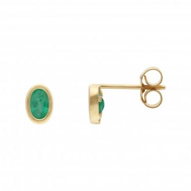 New 9ct Yellow Gold Oval Emerald Stud Earrings
