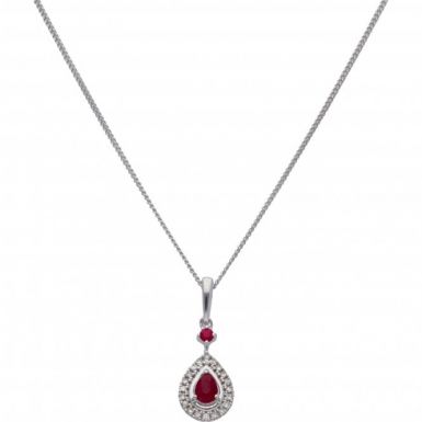 New 9ct White Gold Ruby & Diamond Vintage Style 18" Necklace