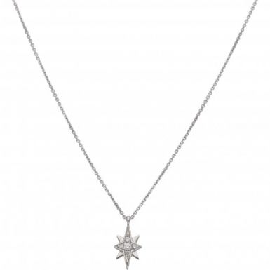 New 9ct White Gold Diamond Star Pendant & 18" Chain Necklace