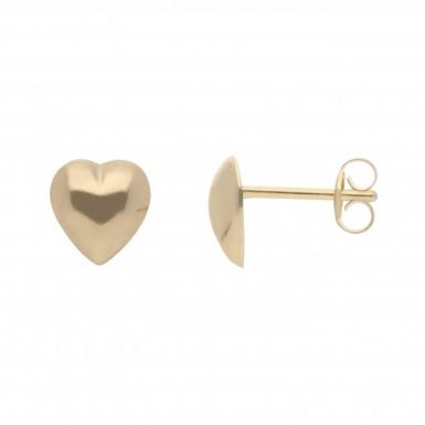New 9ct Yellow Gold Puff Heart Stud Earrings