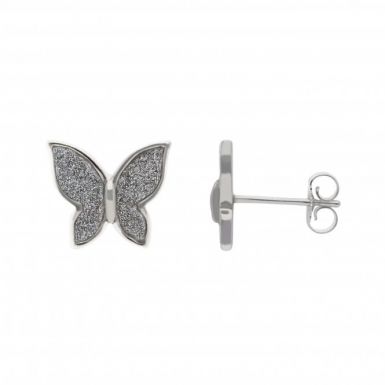 New Sterling Silver Moondust Butterfly Stud Earrings