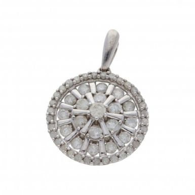 Pre-Owned 9ct White Gold Mixed Cut Round Diamond Cluster Pendant