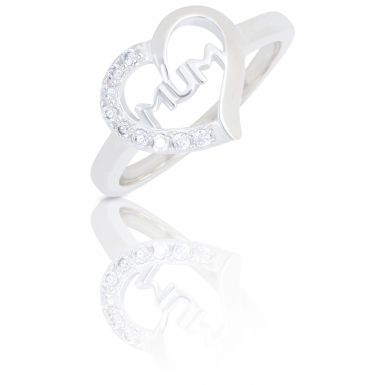 New Sterling Silver Cubic Zirconia Mum Heart Ring