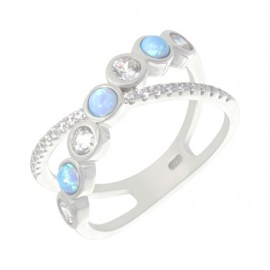 New Sterling Silver Cultured Opal & Cubic Zirconia Ring