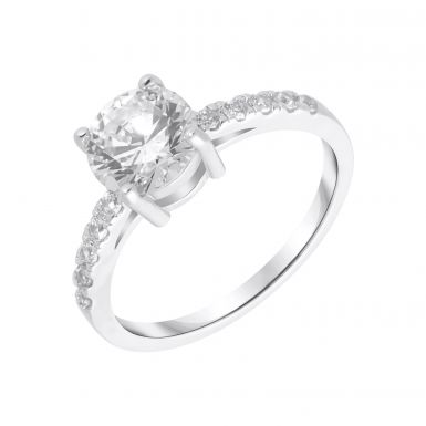 New Sterling Silver Cubicz Zirconia Solitaire & Shoulder Ring
