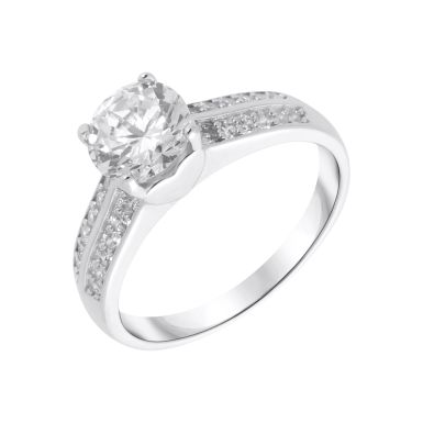 New Sterling Silver Cubic Zirconia Solitaire & Shoulder Ring