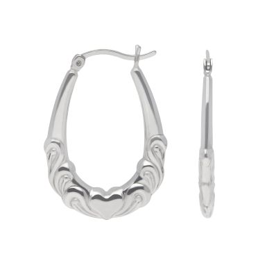 New Sterling Silver Fancy Heart Creole Hoop Earrings